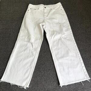 Tribal Audrey Mid-Rise Ankle Slouchy Jeans Women's 8 White Distressed Raw Hem